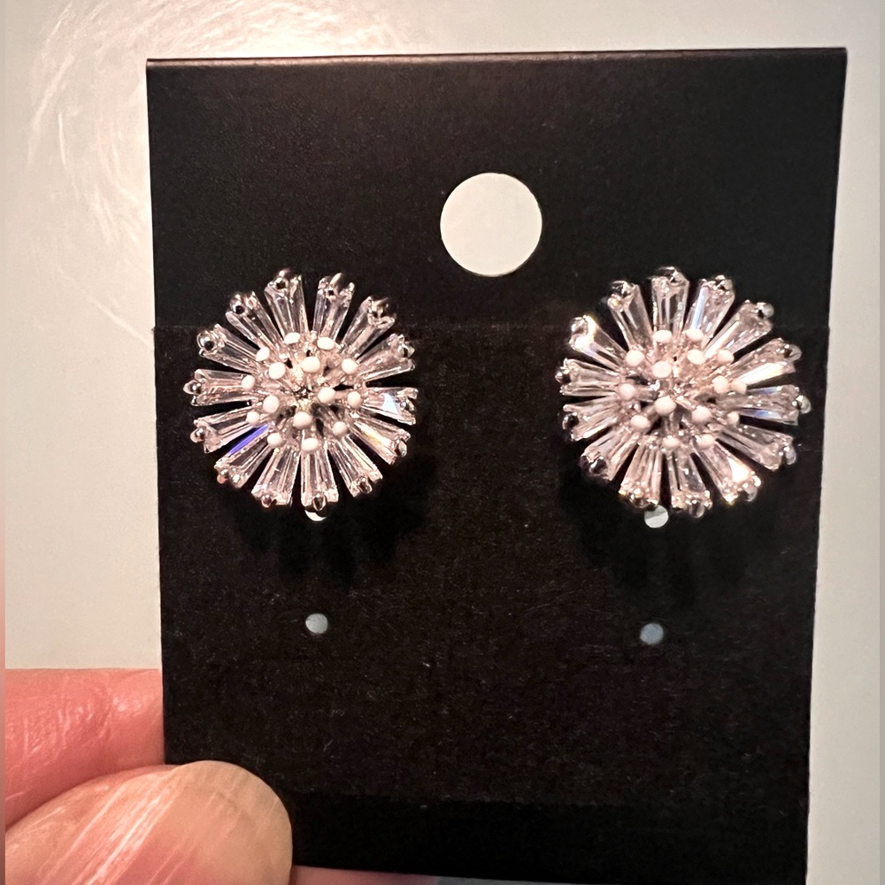 NWOT .925 Sterling  2 in 1 Cubic Zirconia Starburst Simulated Pearl Earrings - Picture 4 of 4